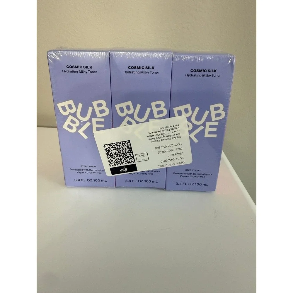 Bubble Cosmic Silk Hydrating Milky Toner Unisex 3.4oz 3pk Purple NWT NEW